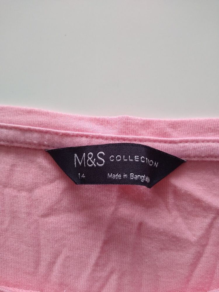 M&S Collection Pink & White Long Sleeve Pre-Loved Top Size 14 - Picture 3 of 5